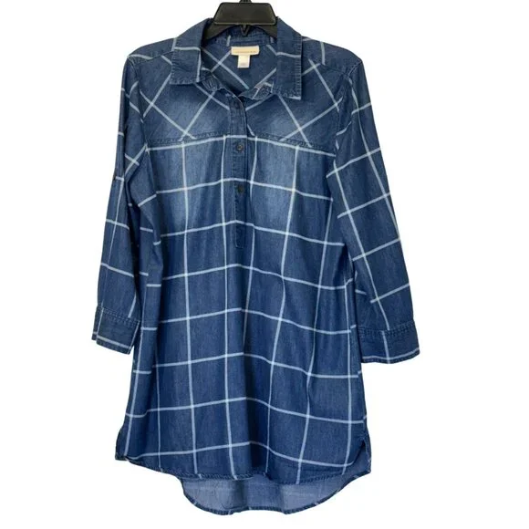 Women Chambray Plaid Top Size L - Picture 1 of 4